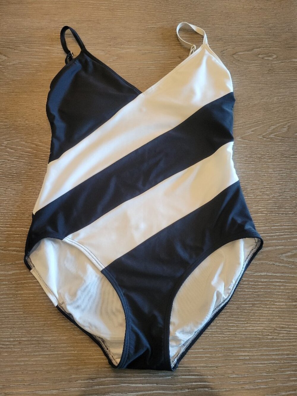 Michael Kors Regatta V-Neck One-Piece Swimsuit Black White Stripe Size 12